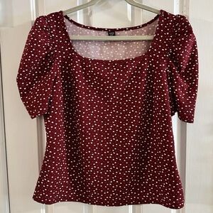 Shein Plus 2X Cute Red Peasant Top W/ Hearts Puff Sleeves Y2K Style
